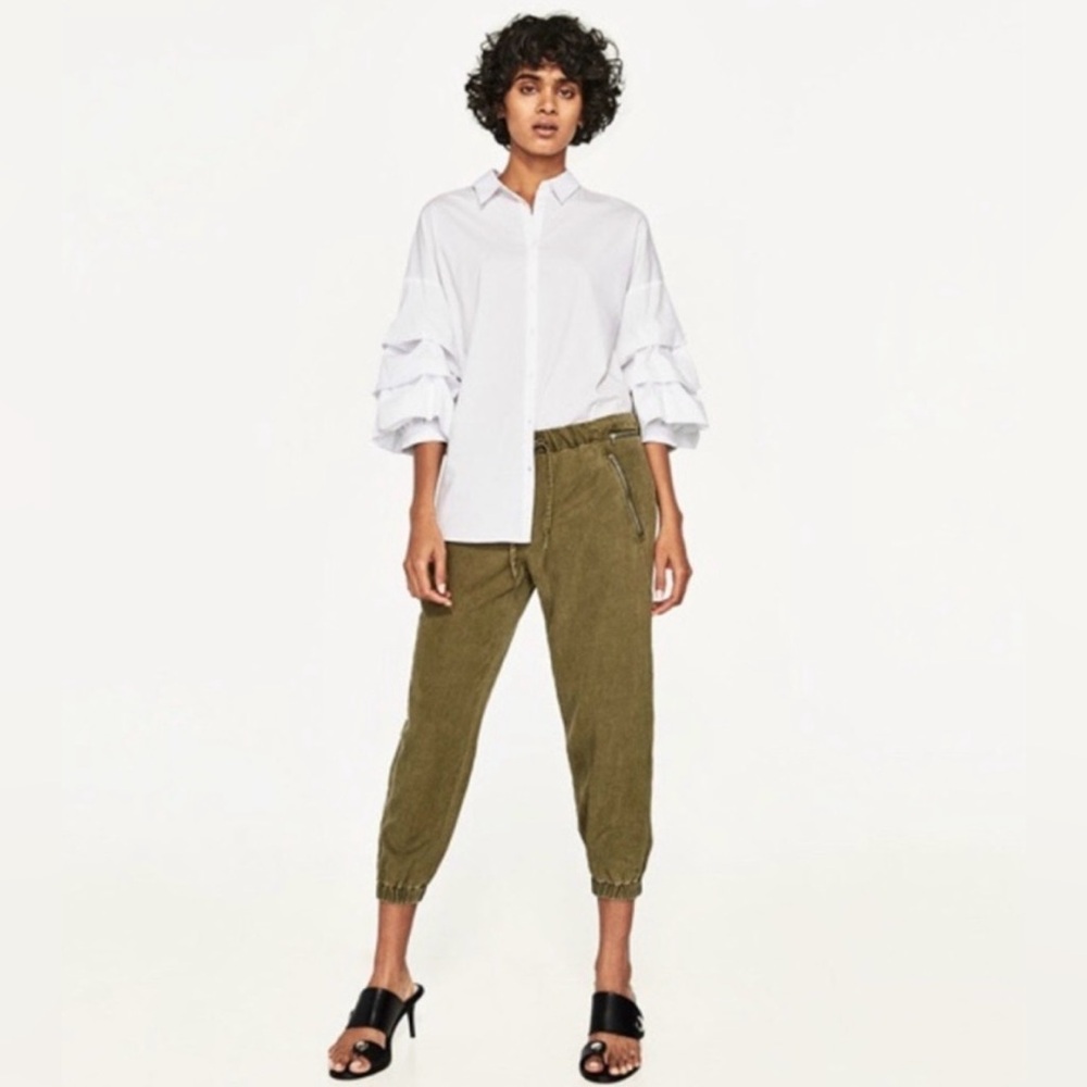 Zara Olive Green Women's Linen Mix Jogger Pants - Picture 1 of 6